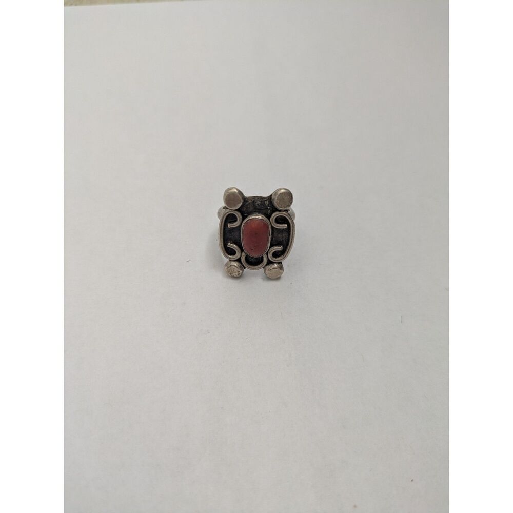 Vintage Southwestern Sterling Silver Red Coral Ring Raindrop Bead Sz 7